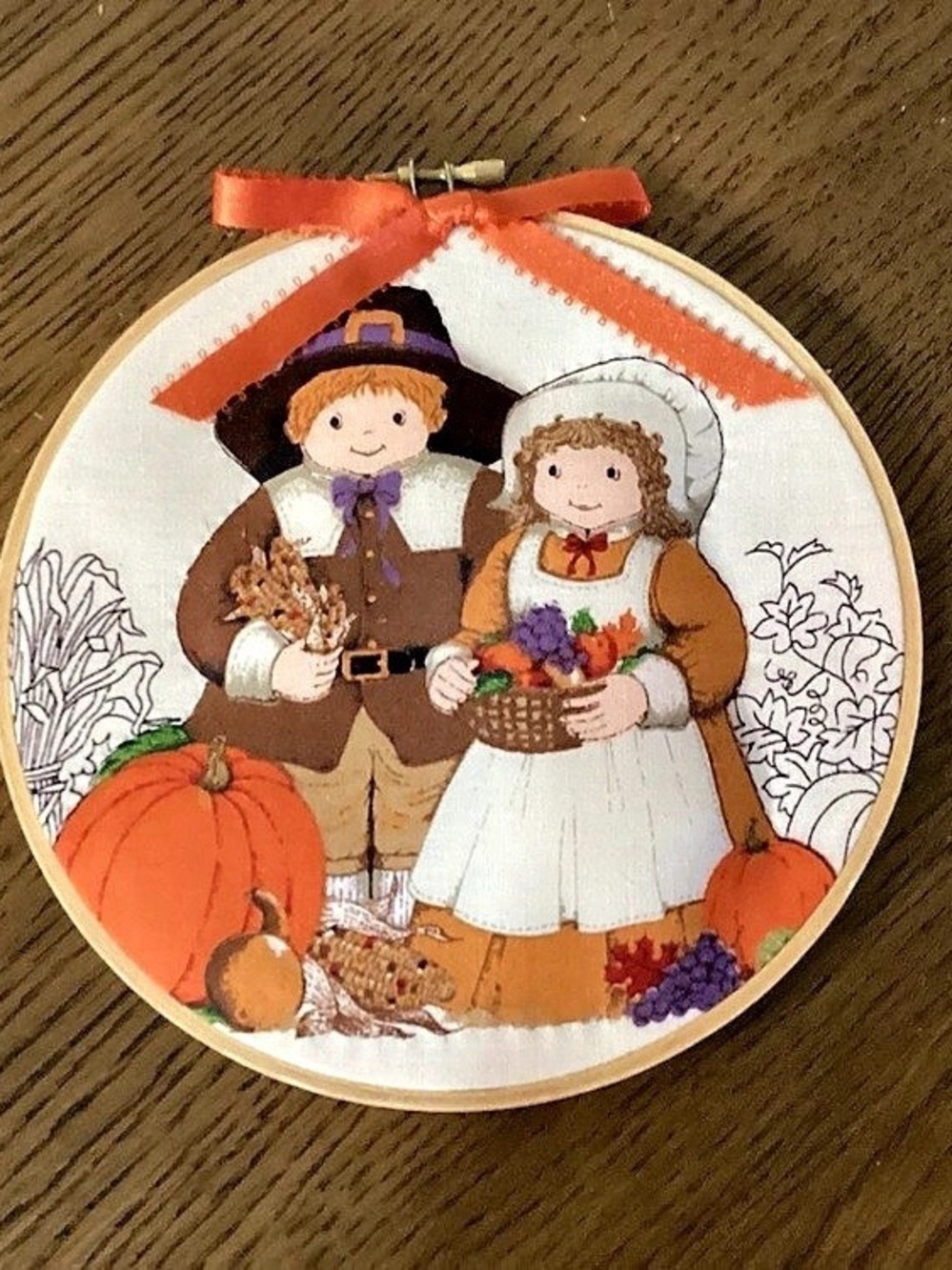 Thanksgiving vintage pilgrim fabric panel decor